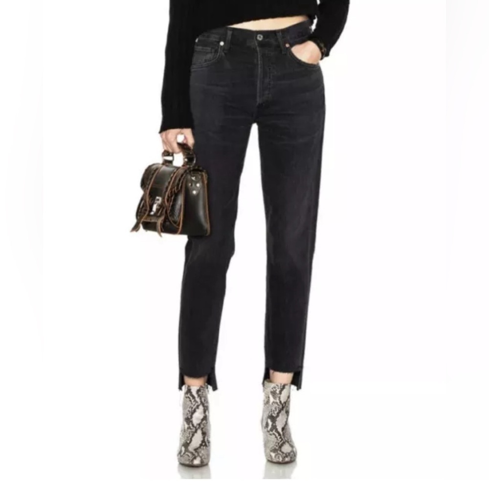 Citizens of Humanity Premium Vintage Liya Hi-Lo Hem Jeans in Outsider Black 27